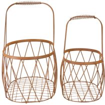 Artikel Drahtkorb oval Gitterkorb mit Henkel Gartendeko Rost 30/25cm 2er-Set