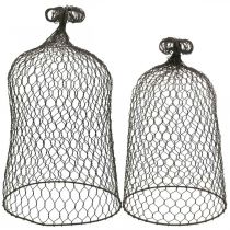 Artikel Dekoglocke aus Metall, Rankhilfe, Drahthaube Braun, Edelrost H50/41cm Ø30/25cm 2er-Set