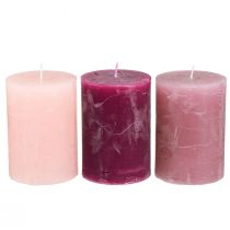 Artikel Durchgefärbte Stumpenkerzen Berry & Rosa, 70x100mm, Set 12 Stück, Lange Brenndauer
