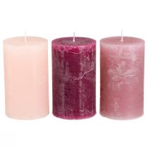 Artikel Durchgefärbte Stumpenkerzen 3 Farben Berry 60×100mm 12 Stück