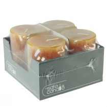Artikel Stumpenkerzen Gelb Rustic 80x110mm 4er Set Safe Candle - Brenndauer 57h, RAL-Qualität