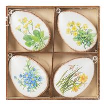 Artikel Ostereier aus Metall mit Frühlingsblumenmotiv zum Hängen 8cm Set 8 Stück