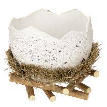 Artikel Osternest Schale 11cm aus Holz und Heu in Eioptik für Frühlings- und Osterdekoration 4er-Set