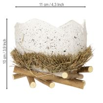Artikel Osternest Schale 11cm aus Holz und Heu in Eioptik für Frühlings- und Osterdekoration 4er-Set