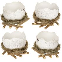 Artikel Osternest Schale 11cm aus Holz und Heu in Eioptik für Frühlings- und Osterdekoration 4er-Set