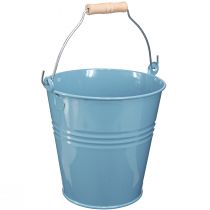 Artikel Eimer Metall Blau Pflanzkübel Holzgriff Outdoor Indoor 26x22,5x23cm