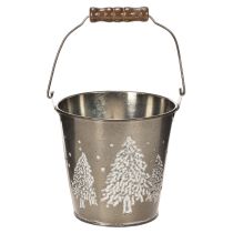 Artikel Deko Metalleimer Zink 13 cm mit Tannenmotiv und Holzgriff für Innenbereich