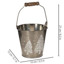 Artikel Deko Metalleimer Zink 13 cm mit Tannenmotiv und Holzgriff für Innenbereich