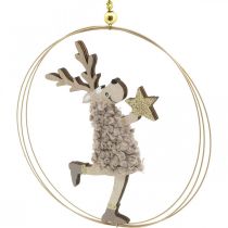 Rentier zum Hängen, Weihnachtsanhänger, Adventsdeko im Ring Ø15cm 3er-Set