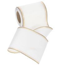 Artikel Elegantes Kranzband Moiré 125mm Weiß mit Goldrand - Hochwertiges Dekoband für Floristik und Festlichkeiten