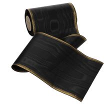Artikel Elegantes Kranzband Moiré 175mm Schwarz mit Perlkante und Taftbindung, Dekoband Trauerfloristik, Schleifenband 25m