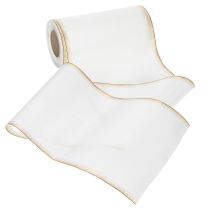 Artikel Elegantes Kranzband Moiré 200mm Weiß mit Perlkante in Gold und Spezialappretur, 25m - Perfekt für Deko & Festlichkeiten