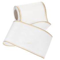 Artikel Elegantes Kranzband Moiré mit Goldrand, Hochzeitsdeko, Trauerband, Weiß 150mm x 25m