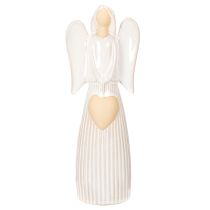 Artikel Engel Figur mit Herz aus Keramik cremeweiß glasiert 23cm