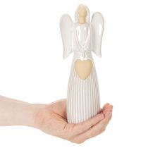 Artikel Engel Figur mit Herz aus Keramik cremeweiß glasiert 23cm