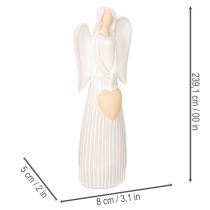 Artikel Engel Figur mit Herz aus Keramik cremeweiß glasiert 23cm