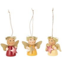 Artikel Deko-Anhänger Engel 5 cm aus Holz mit Stern, 9 Stück, mehrfarbig
