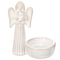 Artikel Engel Figur mit Schale und rundem Teelichthalter, 10 cm, 3er Set, Keramik, weiß
