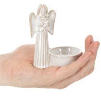 Artikel Engel Figur mit Schale und rundem Teelichthalter, 10 cm, 3er Set, Keramik, weiß