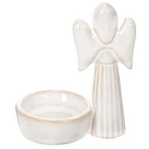Artikel Engel Figur mit Schale und rundem Teelichthalter, 10 cm, 3er Set, Keramik, weiß