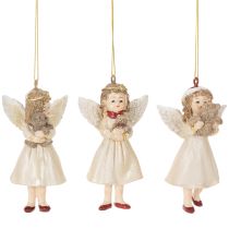 Artikel Deko-Engel Baumschmuck 10 cm Polyresin Beige Weiß Rot 3er-Set