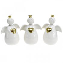 Engel Figur Keramik Weiß, Golden Schutzengel 10×6,5×13cm 3St