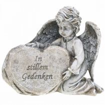 Artikel Engel mit Herz, Grabdeko, In stillem Gedenken, Engelsfigur, Trauerfloristik H15cm B18cm 2St