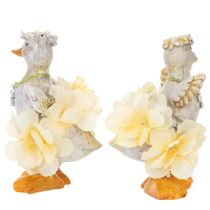 Artikel Dekofigur Enten mit Blüten 11cm für Indoor- und geschützte Außendekoration 2er Set