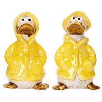 Artikel Keramik-Entenfiguren im gelben Regenmantel - Deko-Set für Garten und Balkon, 11 cm, 4 Stück