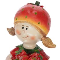 Artikel Erdbeermädchen Polyresin Dekorationsfigur 18cm für Innenräume und geschützte Außenbereiche