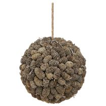 Artikel Hängedeko Erlenzapfen Kugel Weiß gewaschen 20cm mit Jute-Aufhänger