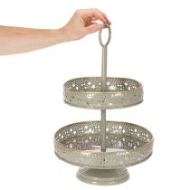 Artikel Deko-Etagere Metall zweistöckig mit Griff Sternmotiv 49 cm Mint/Gold
