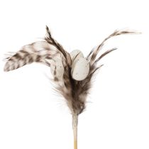 Artikel Federzweig Deko Stecker 37cm mit Naturfedern und Eiern für Osterdeko Blumenarrangements 12 Stück