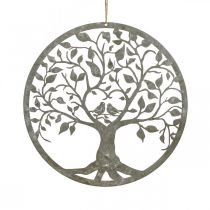 Fensterdeko Frühling, Hängedeko Metall Baum Grau Ø25cm 2St