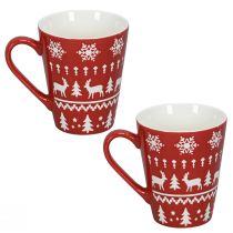 Artikel Weihnachtsbecher-Set mit Rentier-Motiv, Rot-Weiß, 10cm 2St