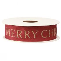 Artikel Weihnachtsband Rot mit Goldschrift "Merry Christmas" 25mm x 15m