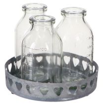 Artikel Flaschen Deko Glas Mini Vasen mit Metalltablett Ø11,5cm