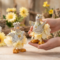 Artikel Dekofigur Enten mit Blüten 11cm für Indoor- und geschützte Außendekoration 2er Set