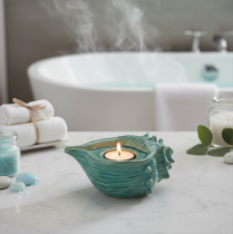 Artikel Keramik Teelichthalter Schneckenform 16cm Wohnzimmer Badezimmer Türkis