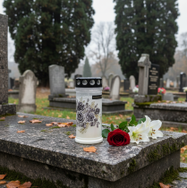 Artikel Grabkerzen Weiß Blumenmotive Ø7,5cm H16,5cm 6 St - Dauerhaft friedvoll, wetterfest, dekorativ, Gedenken