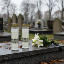 Artikel Grabkerzen Rosen Weiß Trauerlicht Ø7cm H23,5cm 100h 2St