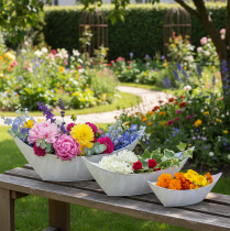 Artikel Pflanzschiffchen Metall Weiß Silber Pflanzgefäße Set 3 Stk Dekoration Innen/Außen