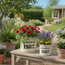 Artikel Deko-Eimer Henkel "Original 1982" Creme, Vintage Deko Ø12/10cm 2x2er-Set