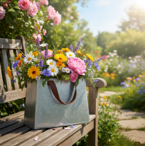 Artikel Deko Tasche Metall Silber Weiß Braun Pflanztopf Vintage L22cm 2St