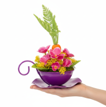 Artikel Metall Deko Tasse Ø16cm H9cm Lila mit Unterteller - 2er Set für kreative Deko