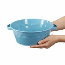 Artikel Metall Deko-Blumenschale Blau Ø33,5cm mit Griffen für Event-Dekoration