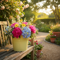 Artikel Deko-Topf Metall Grüngelb Blumenkübel mit Griffen 31x26x21,5cm B2B