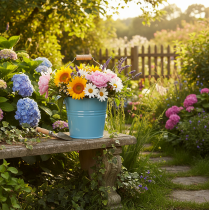 Artikel Deko Eimer Metall Holzgriff Blumentopf Blau 16cm 2er Set