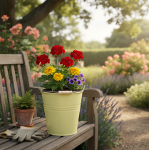 Artikel Eimer Metall Blumenkübel Grüngelb 26x22,5x23cm 6l Dekoeimer Landhaus