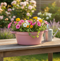 Artikel Metal Pflanzwanne mit Griff Rosa Ø22,5cm - Vielseitige Dekoschale für Haus & Garten